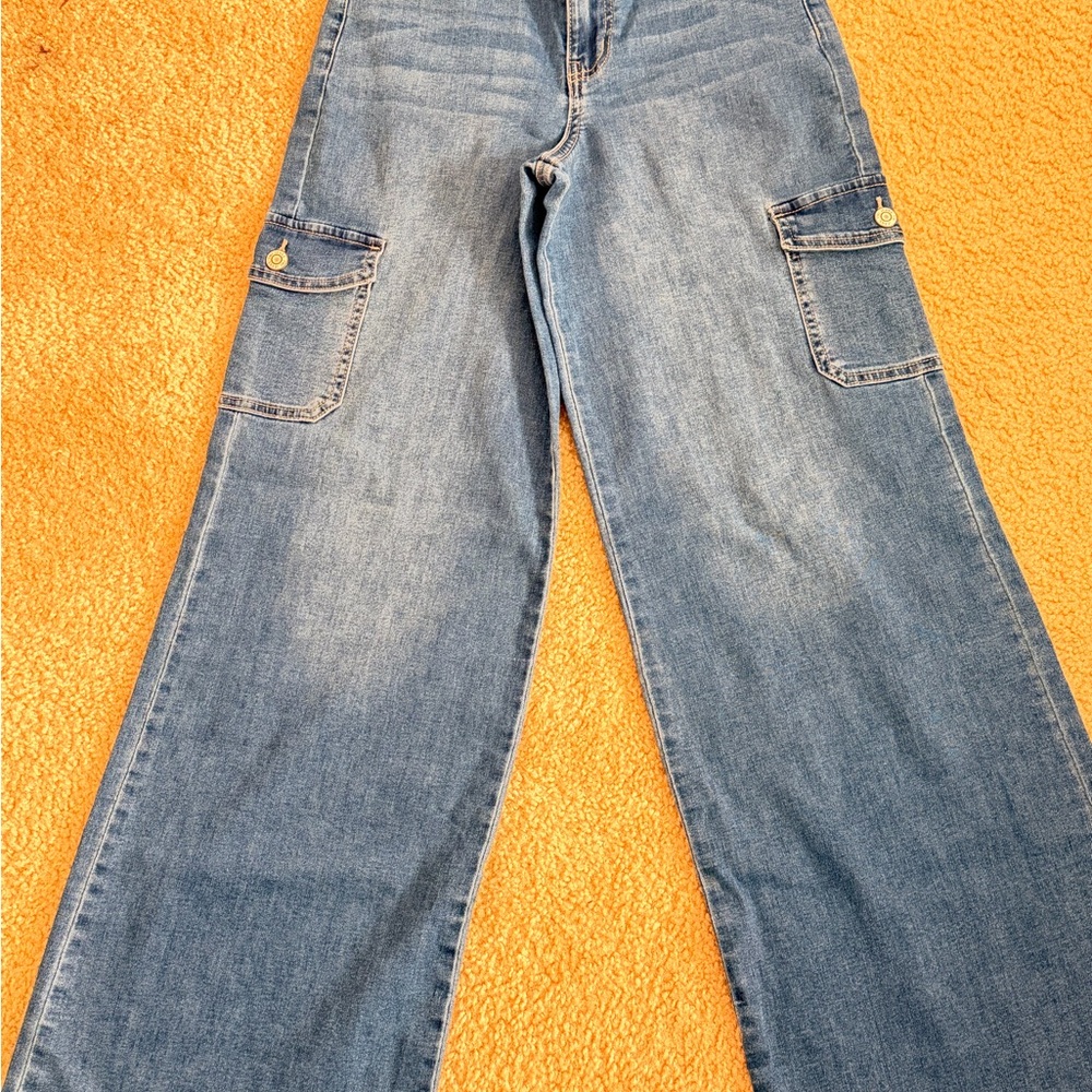 YMI Light Blue Wide-Leg Cargo Jeans